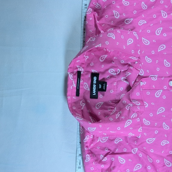 Lands' End Pink Paisley Long Sleeve Button Down Shirt Supima Cotton Petite - Picture 4 of 8